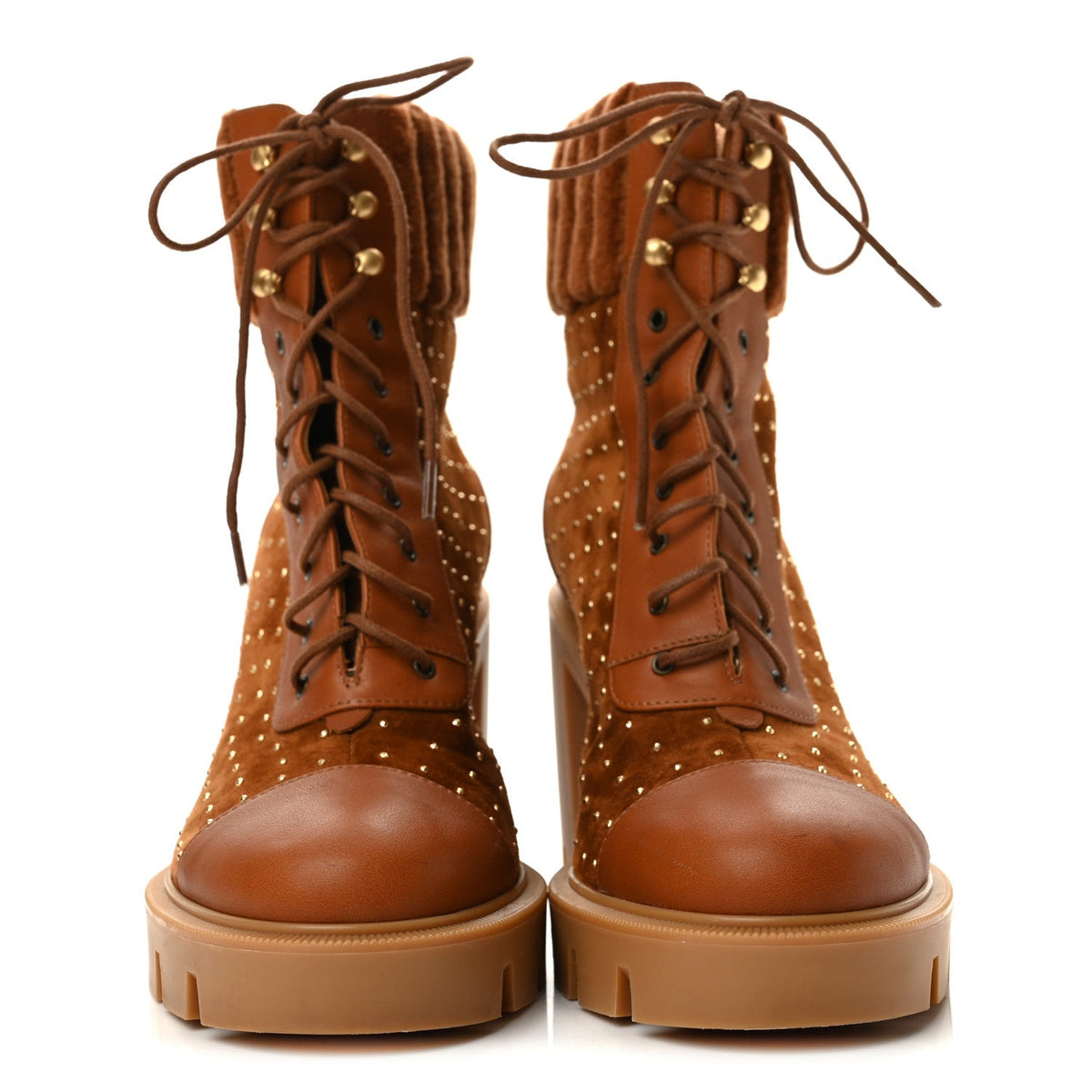 Christian Louboutin Suede Women's Studded Dakita Lug 70 Boots 36 Gold
