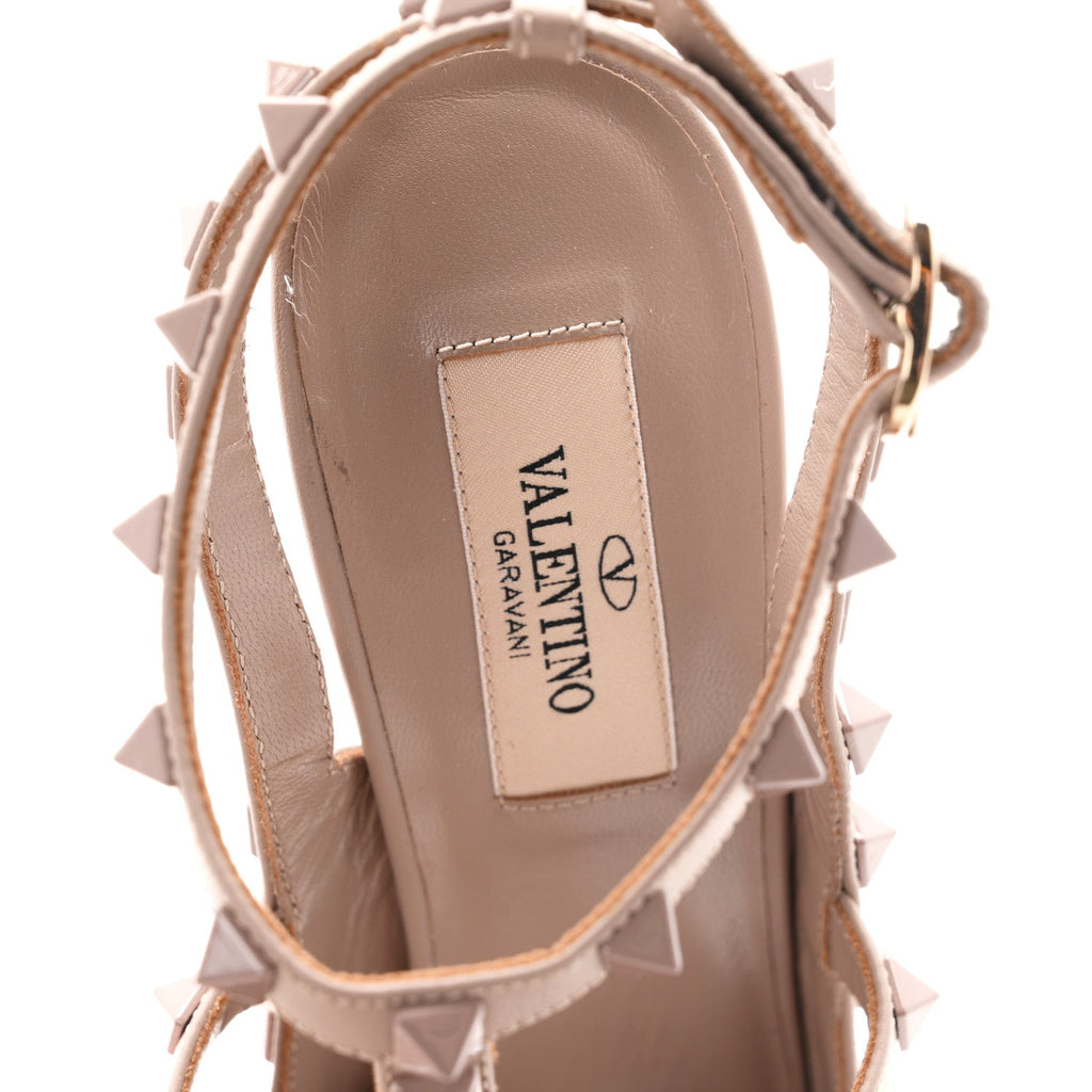 Valentino Garavani Calfskin Lacquered Women's Rockstud 100mm Pumps 37 Poudre