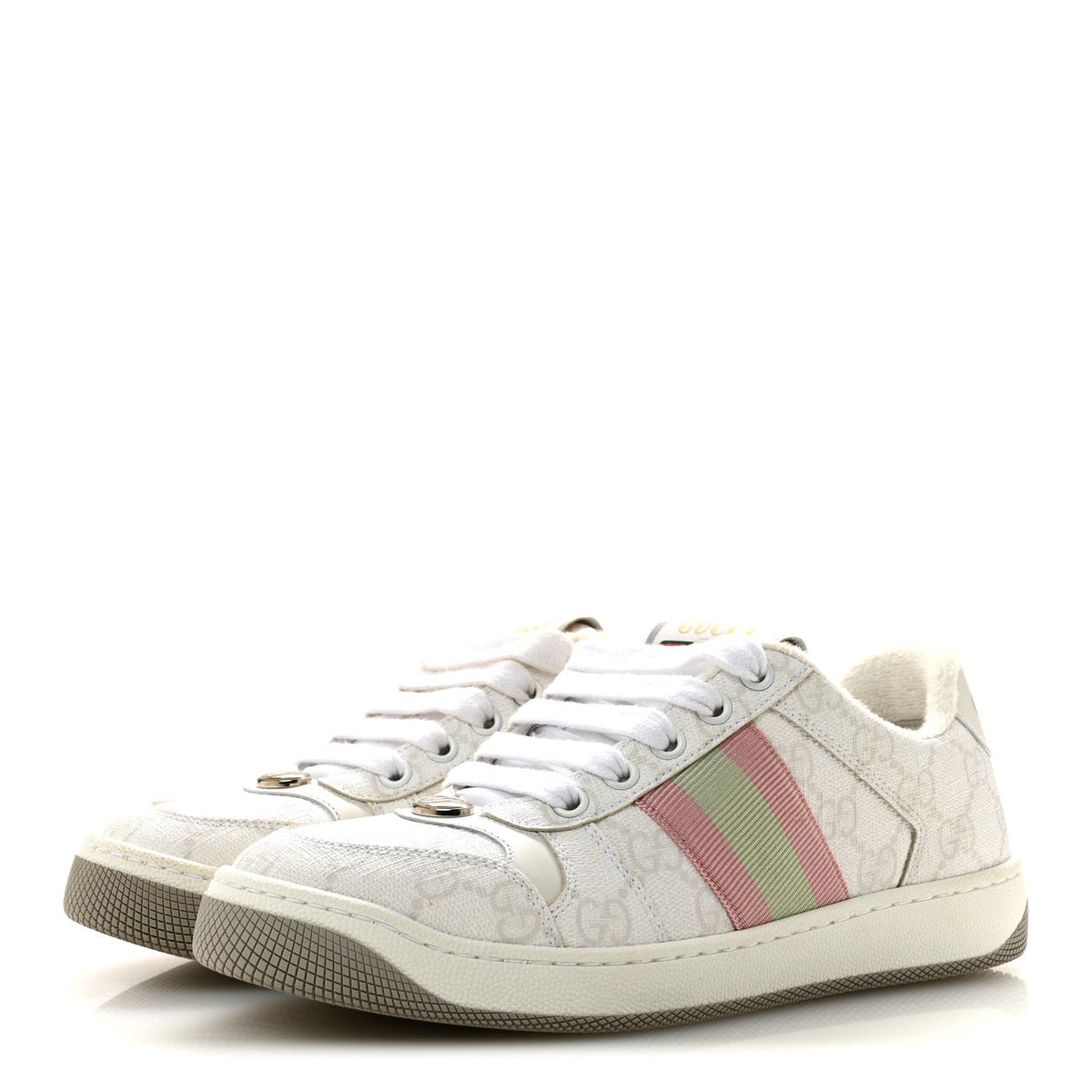 Gucci GG Monogram Canvas Women's Screener Sneakers 35.5 White Grey Pink