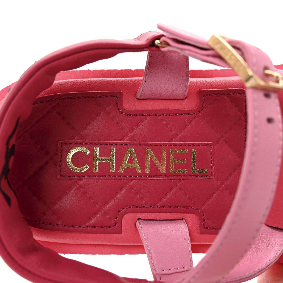 Chanel Lambskin Logo Women's Platform Sandals 39 Pink Red
