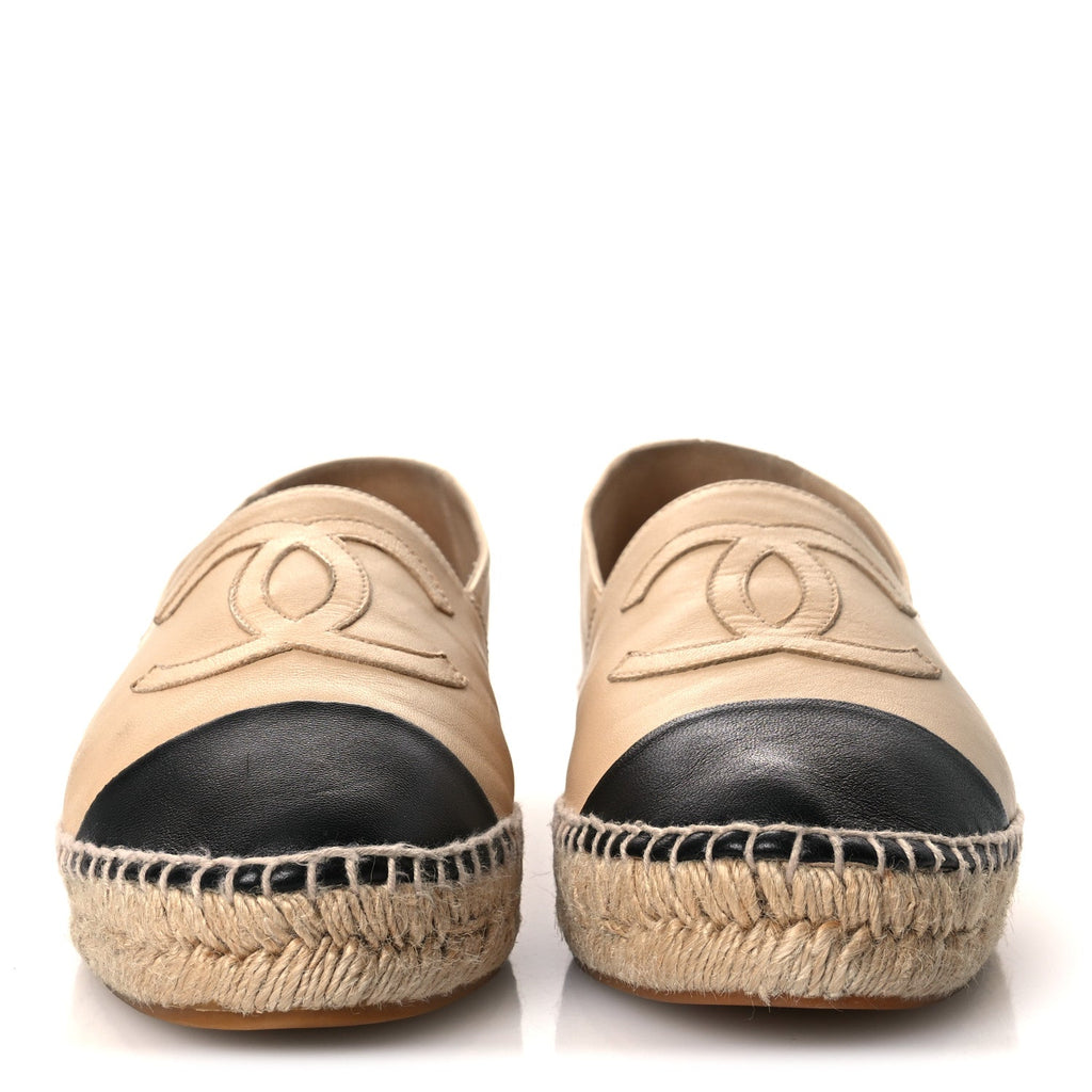 Chanel Lambskin Women's CC Espadrilles 40 Beige Black