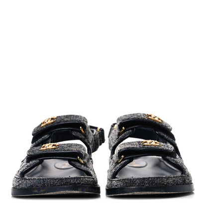 Chanel Velvet Women's Velcro Dad Sandals 36 Grey