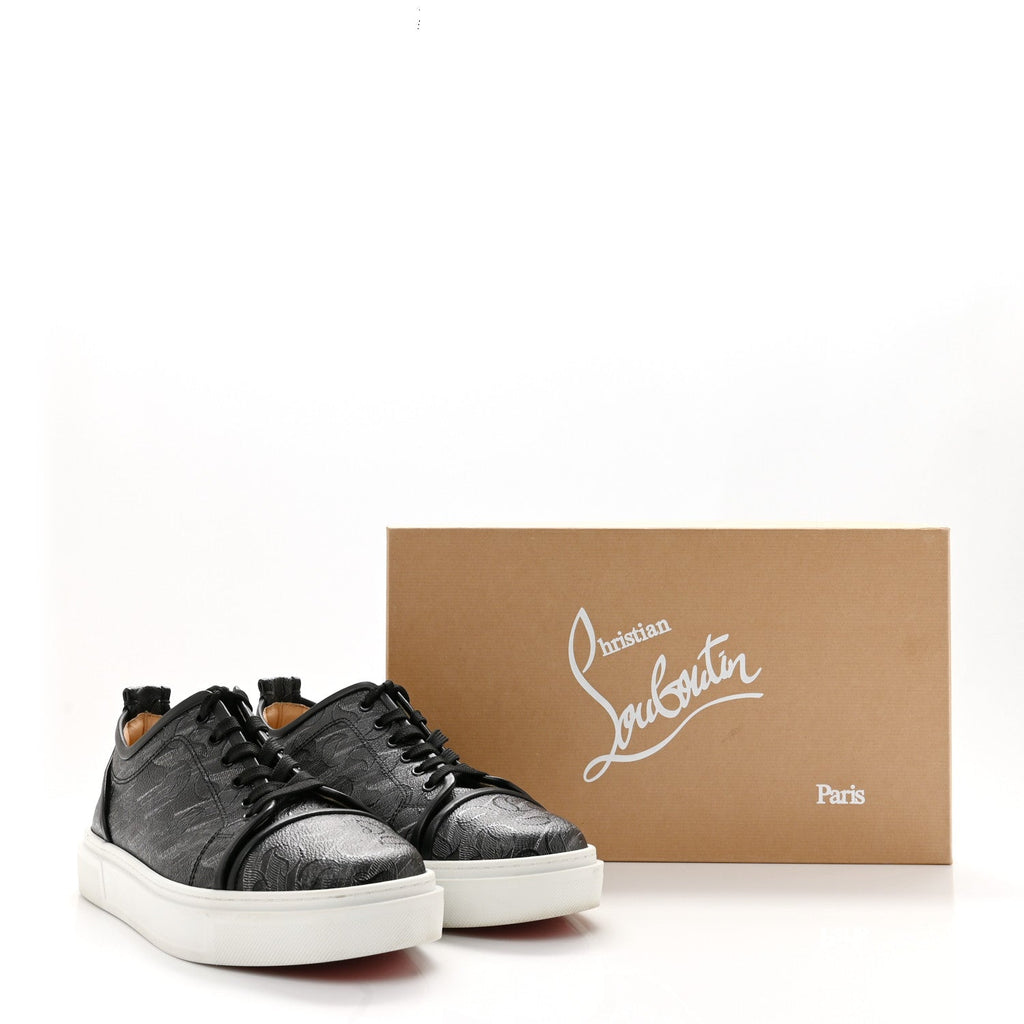 Christian Louboutin Toile Monogram Nappa Men's Adolon Junior Flat Sneakers 42 Black