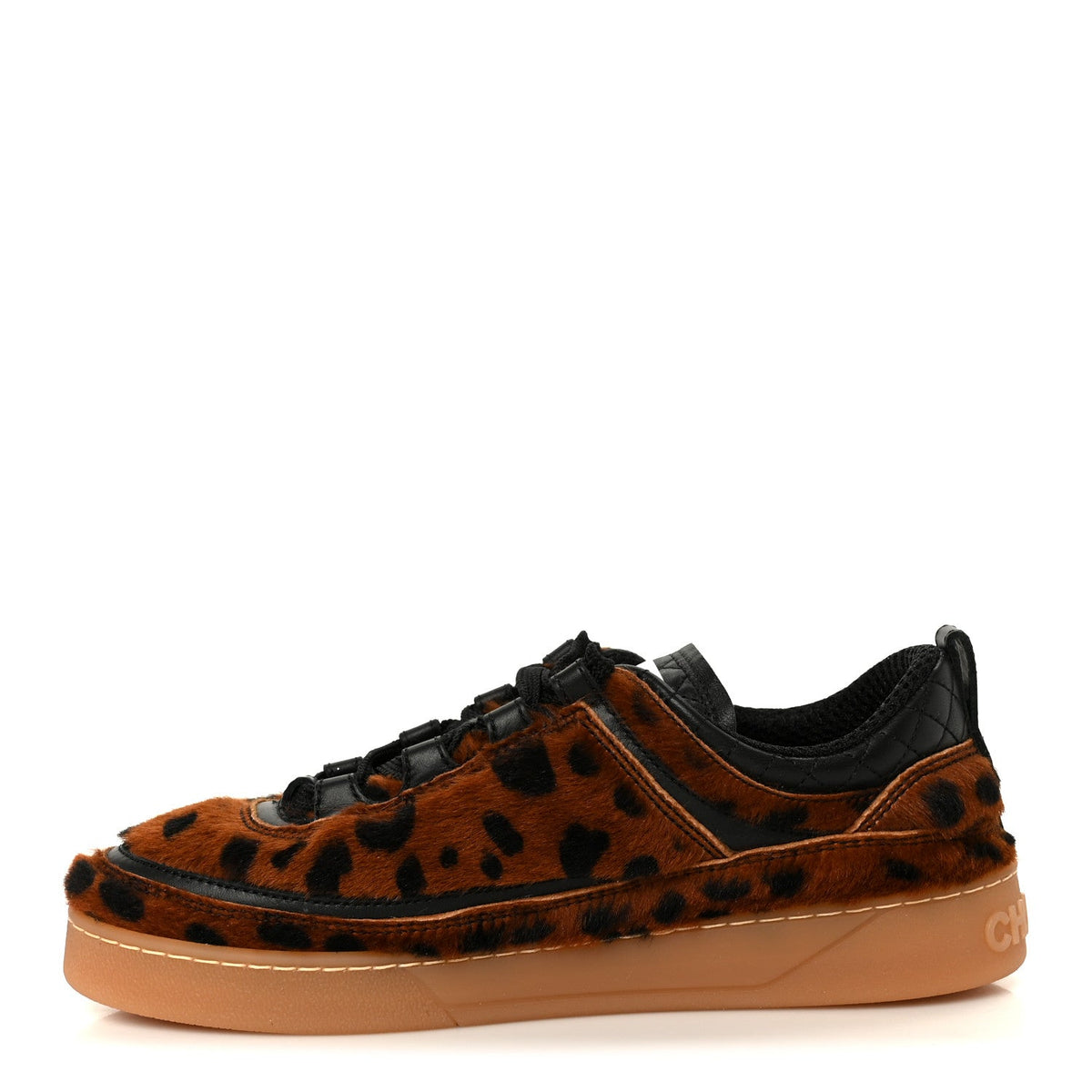 Lambskin Cheetah Print Quilted Sneakers Brown Black