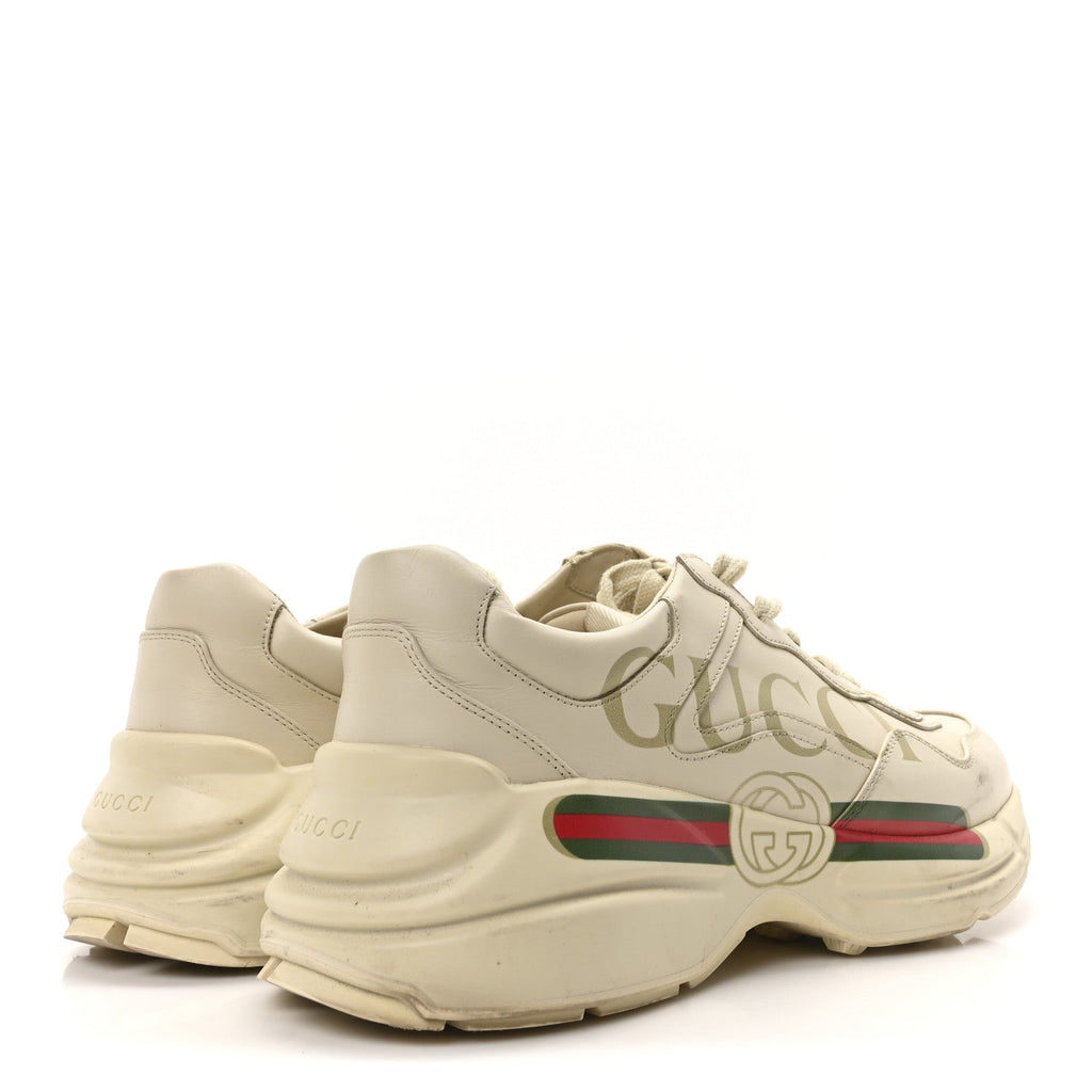 Gucci Calfskin Men's Logo Rhyton Sneakers 9.5 Ivory