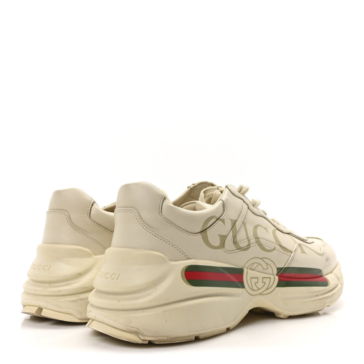 Gucci Calfskin Men's Logo Rhyton Sneakers 9.5 Ivory
