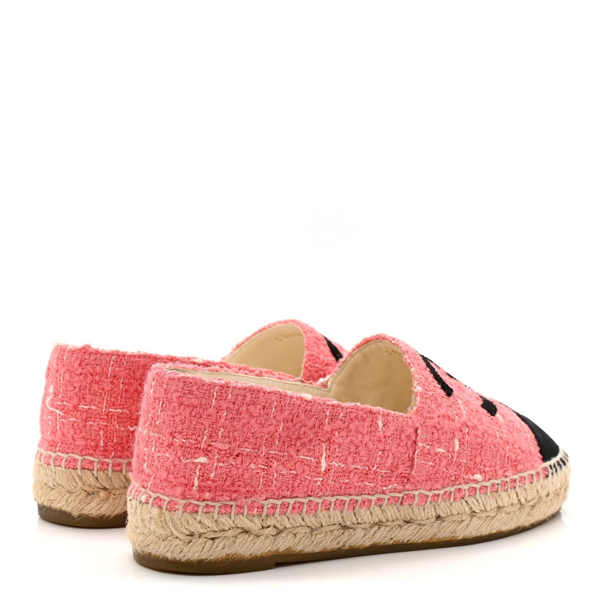 Chanel Tweed Grosgrain Women's CC Espadrilles 35 Pink