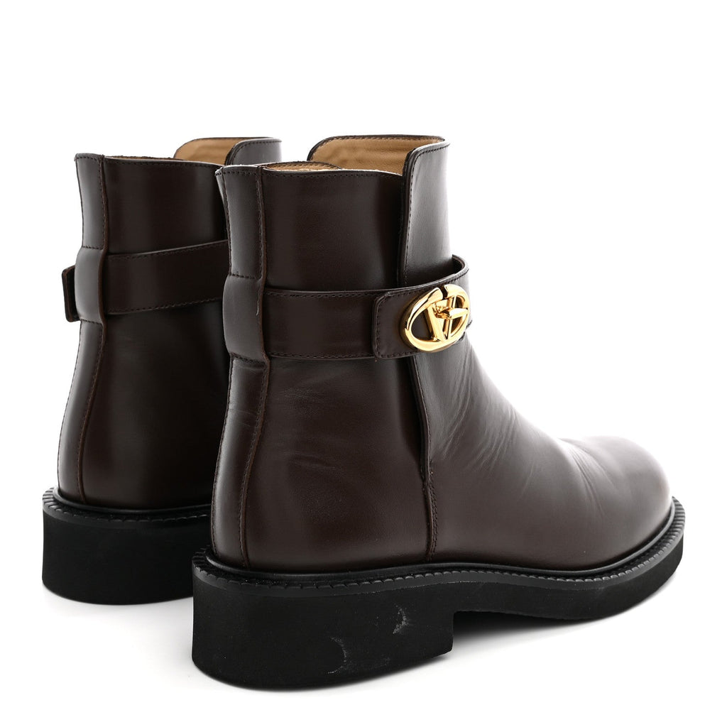 Valentino Garavani Calfskin Women's VLogo Locker 40mm Ankle Boots 36.5 Brown