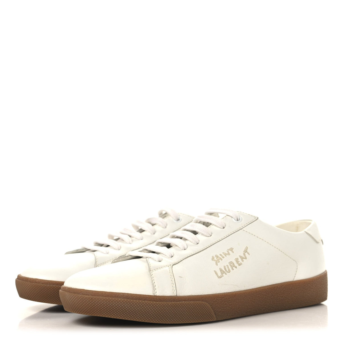 Saint Laurent Calfskin Embroidered Men's Court Classic Sneakers 42.5 White