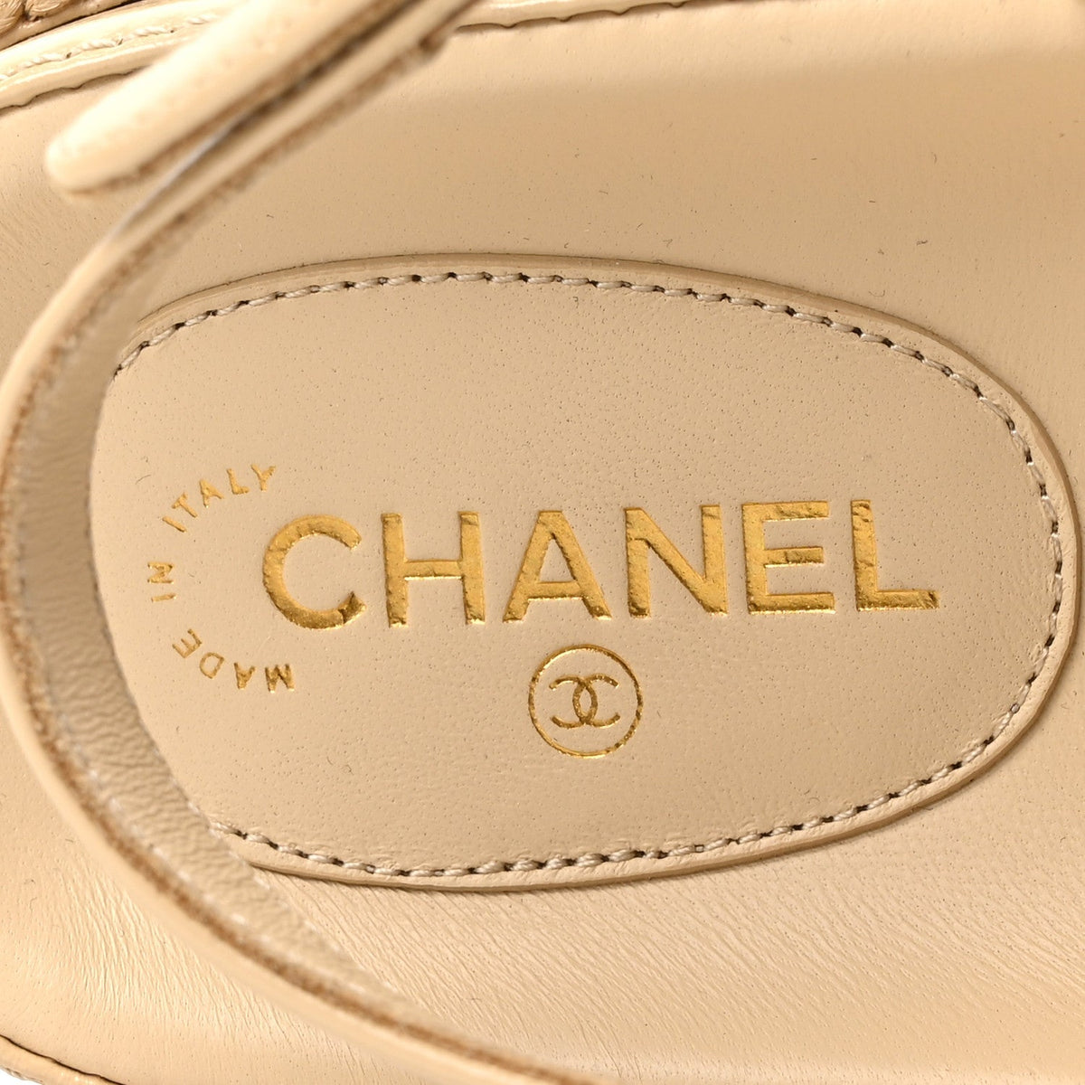 Chanel Shiny Crumpled Lambskin CC Cut Out Women's Sandals Beige