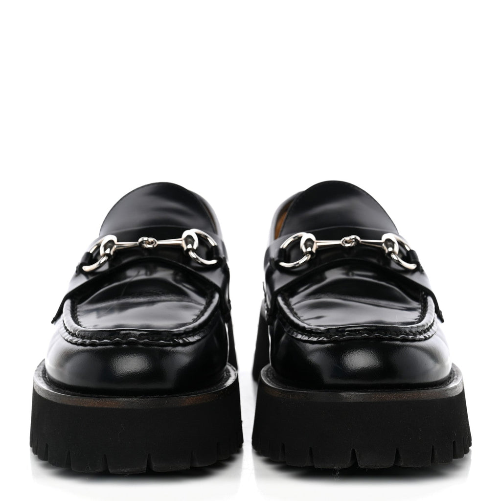 Gucci Cordovan Lux Women's Horsebit Platform Loafers 39 Black