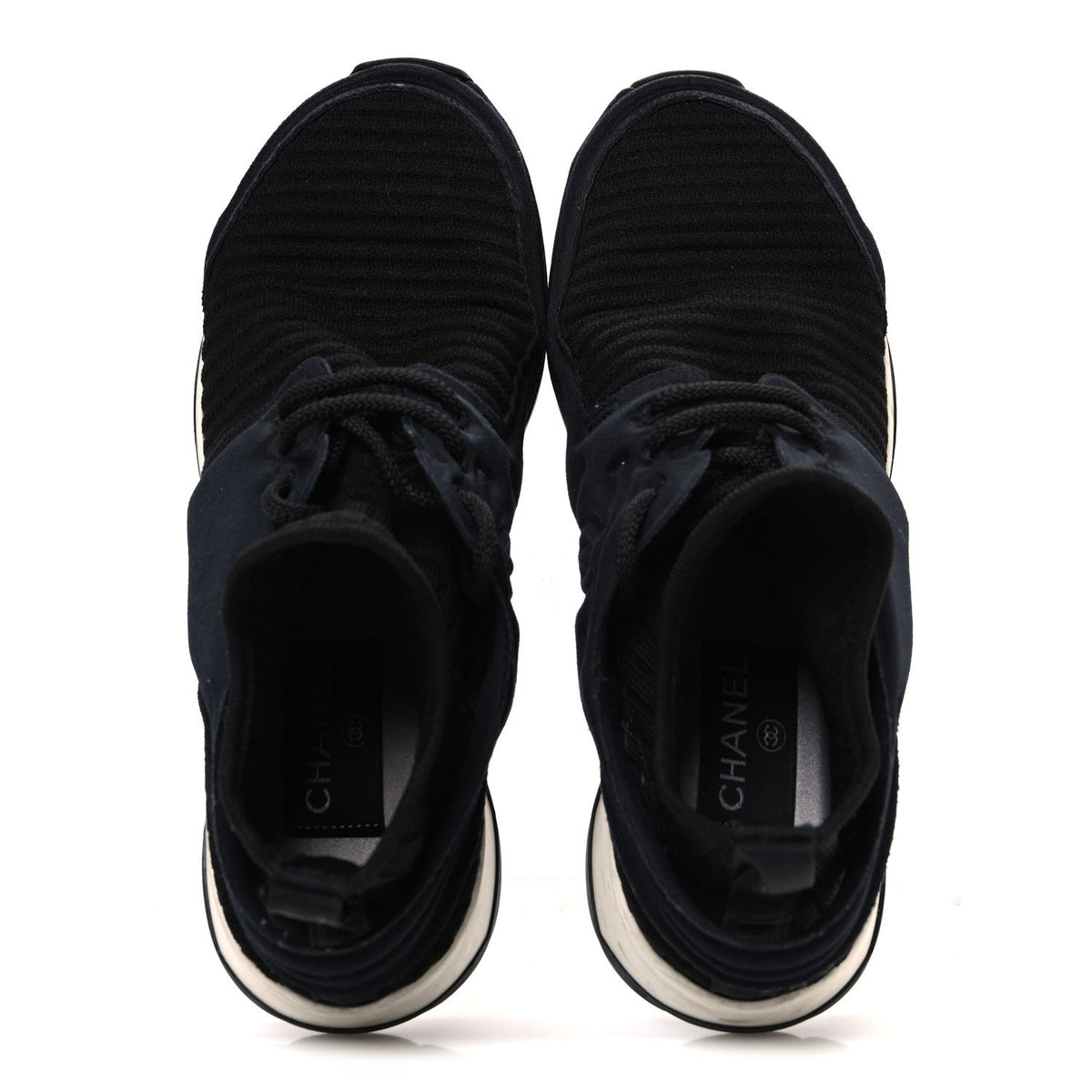 Chanel Stretch Fabric Women's CC Sneakers 36 Black
