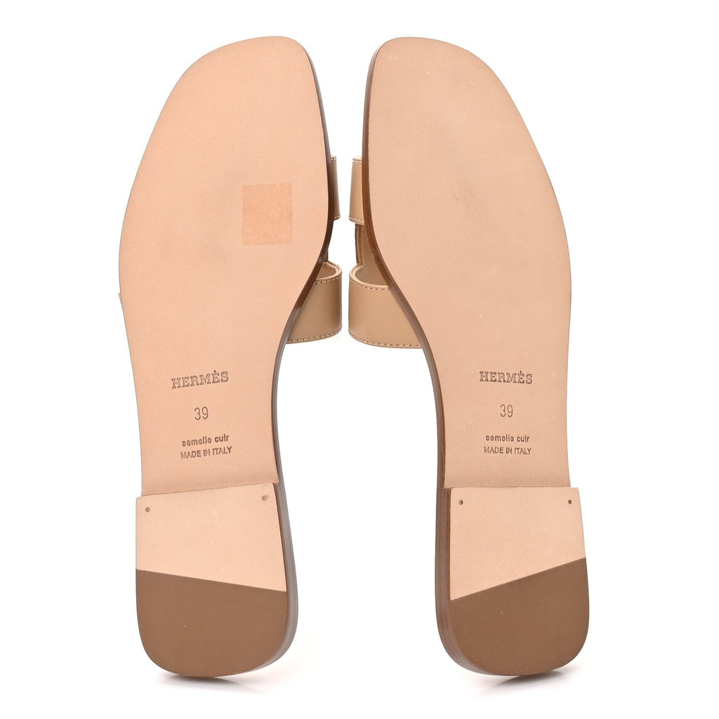 Hermes Box Calfskin Women's Oran Sandals 39 Camel