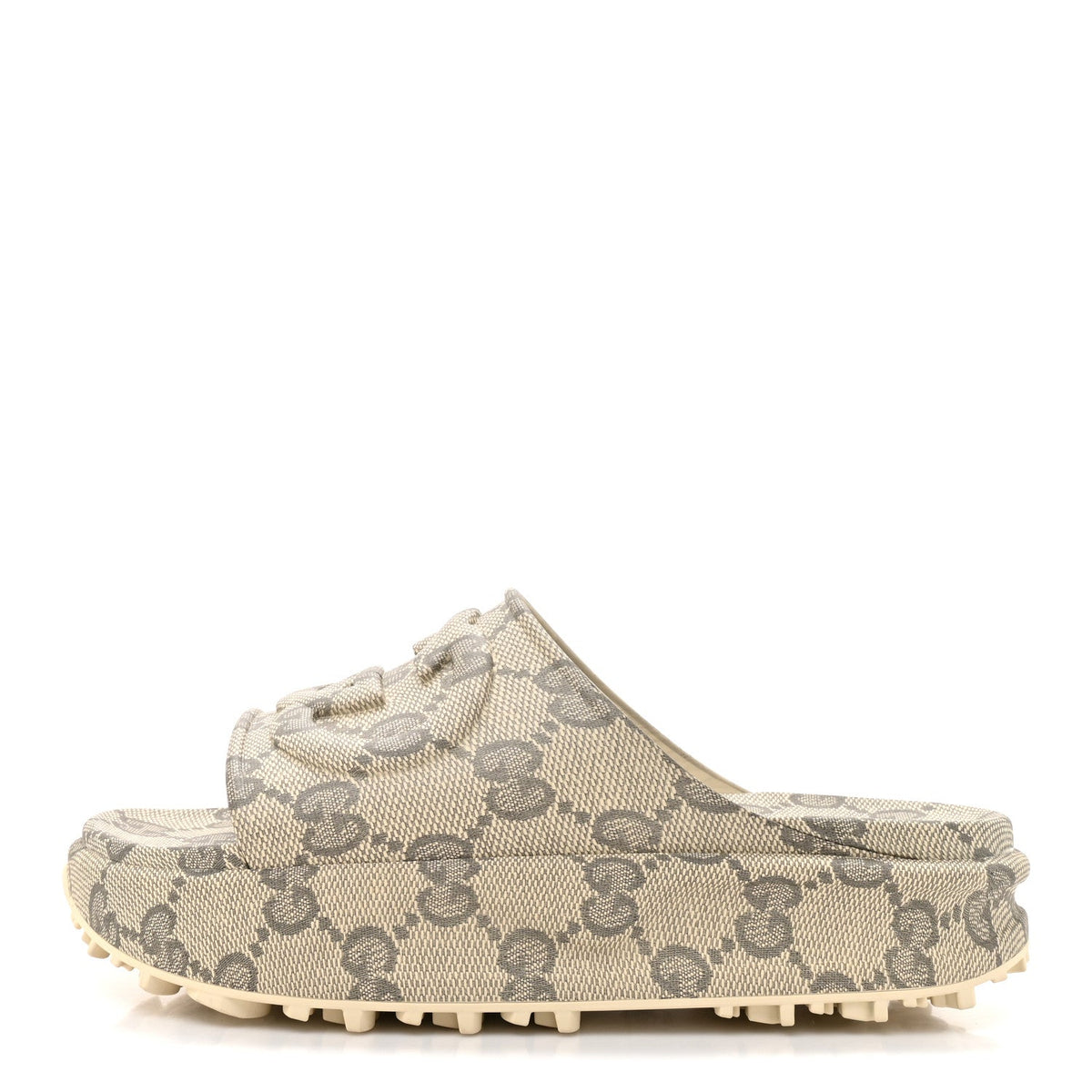 Gucci Canvas Rubber Men's Interlocking G Platform 42mm Slide Sandals 10 Beige Ebony