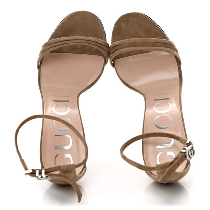 Gucci Kid Scamosciato GG Ankle Strap High Heel Women's Sandals Taupe