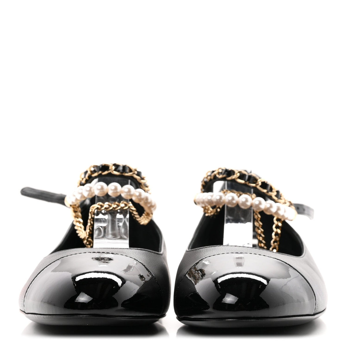 Chanel Pearl Cap Toe Chain Women's Ballerina Flats
