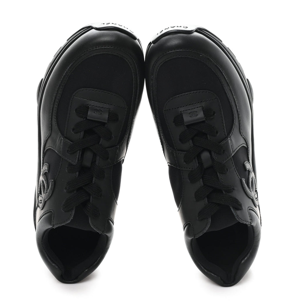 Chanel Calfskin Lambskin Women's CC Uniform Sneakers 41 Black