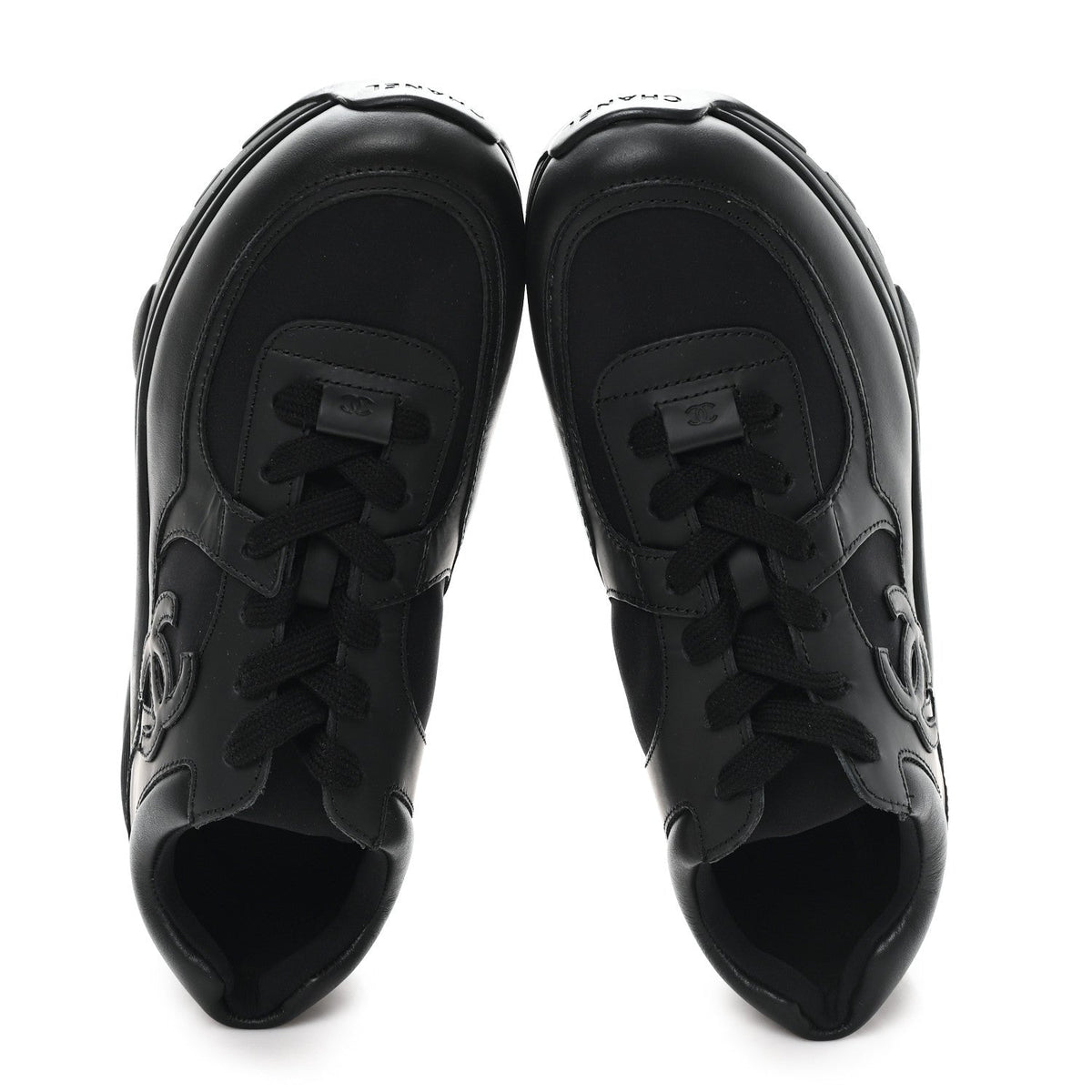 Chanel Calfskin Lambskin Women's CC Uniform Sneakers 41 Black