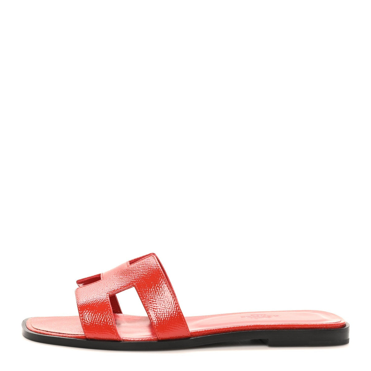 Hermes Patent Epsom Women's Oran Sandals Jasper Rouge