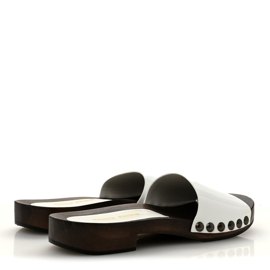 Miu Miu Patent Leather Women's Vernice Logo Slide Clogs 36 White