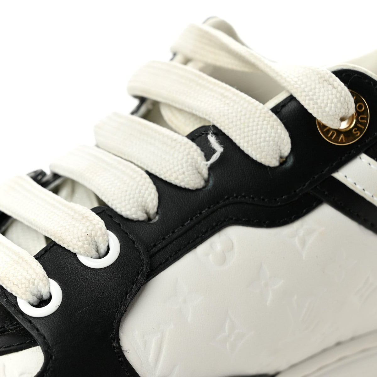 Louis Vuitton Monogram Embossed Calfskin Women's Time Out Sneakers 37 White Black
