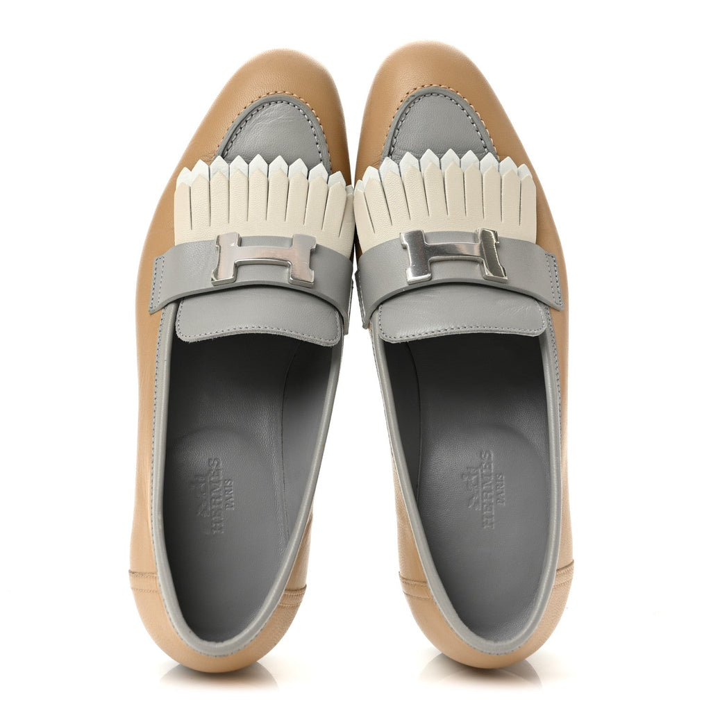 Hermes Goatskin Women's Royal Loafers 38 Beige Albinos