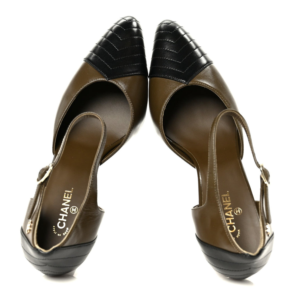 Chanel Lambskin Mary Jane Women's Pumps 40 Dark Khaki Black