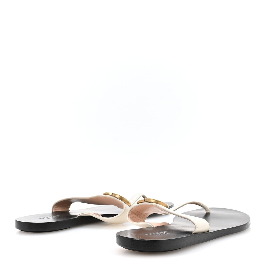 Gucci Calfskin Women's GG Marmont Thong Sandals 36.5 Mystic White