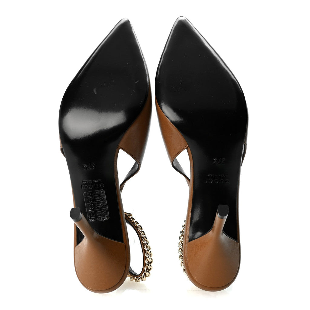 Gucci Malaga Kid Nappa Women's Signoria Slingback Pumps 37.5 Luminous Wood