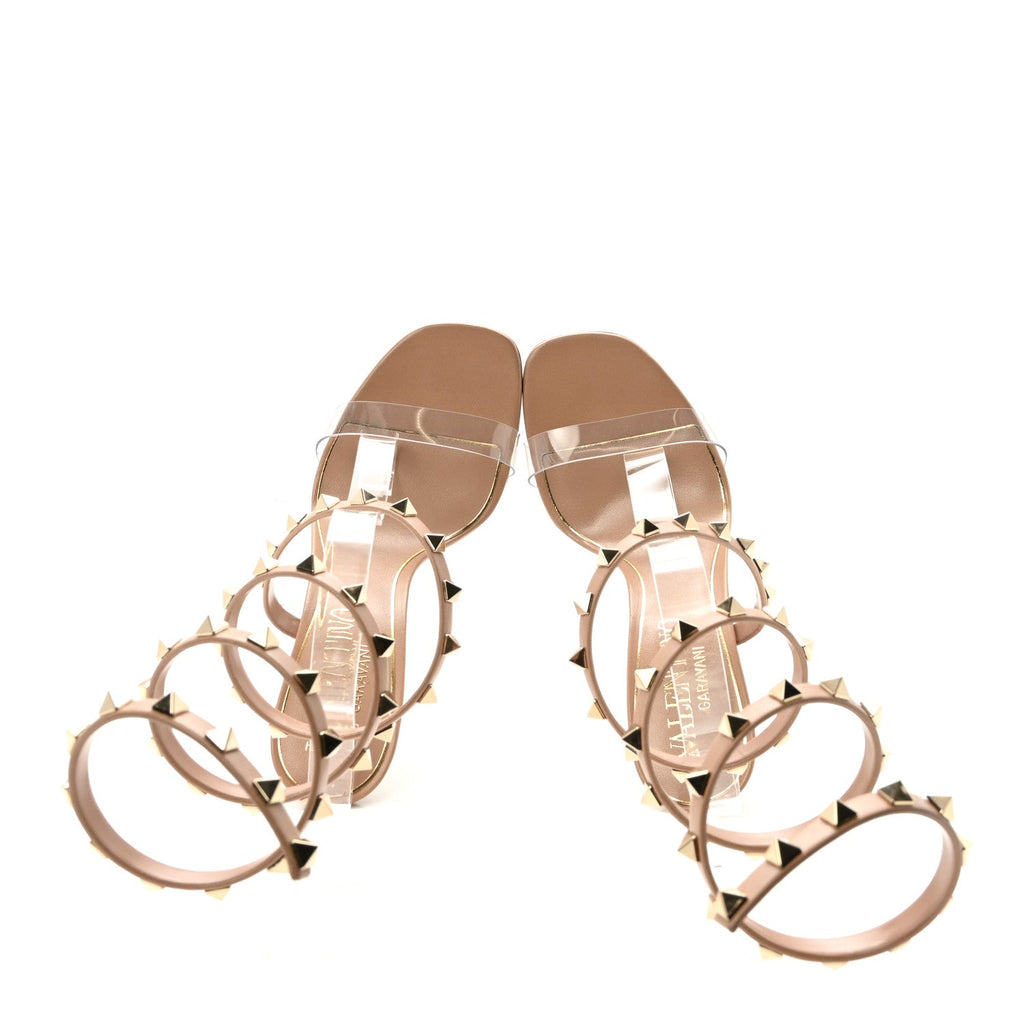 Valentino Garavani Kidskin PVC Women's Rockstud Spiral Sandals 36.5 Rose