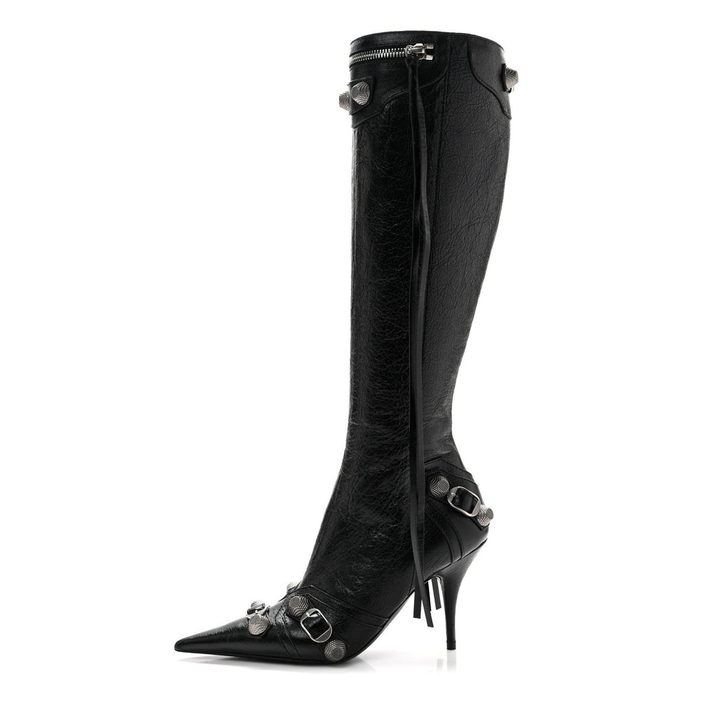 Balenciaga Agneau Arena Women's Spiked Cagole 90mm Boots 35 Black