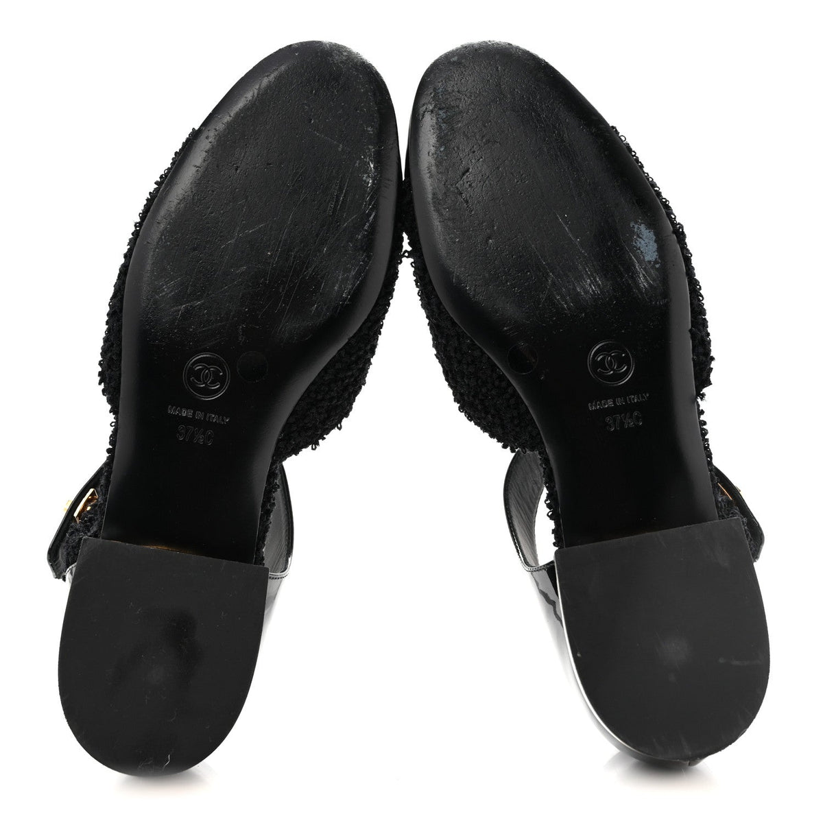 Chanel Tweed Patent Women's Cap Toe Ballerina Flats 37.5 Black