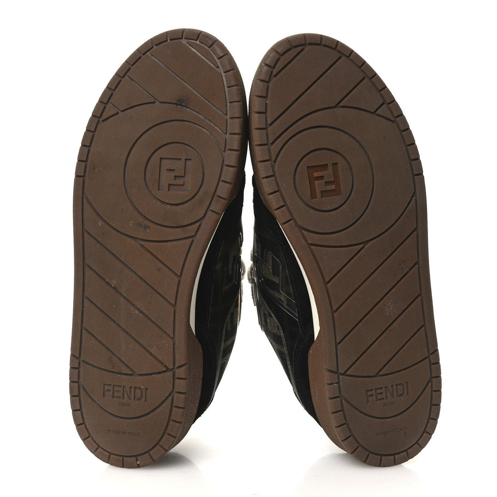 Fendi Suede Calfskin Zucca Women's Match Low Top Sneakers 37.5 Tobacco Black