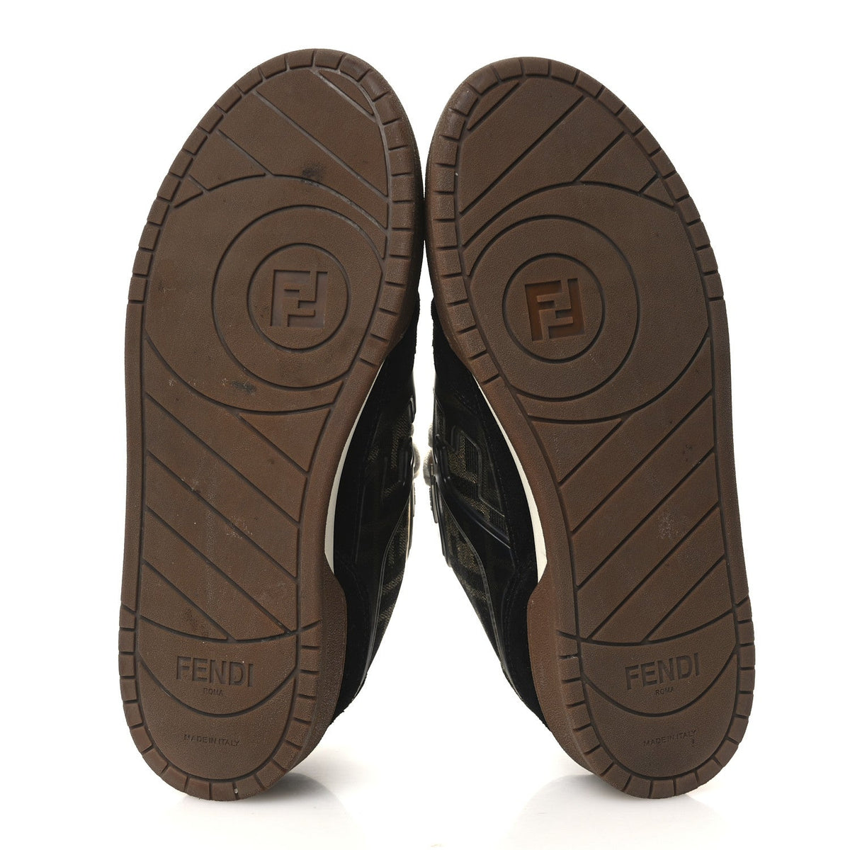 Fendi Suede Calfskin Zucca Women's Match Low Top Sneakers 37.5 Tobacco Black