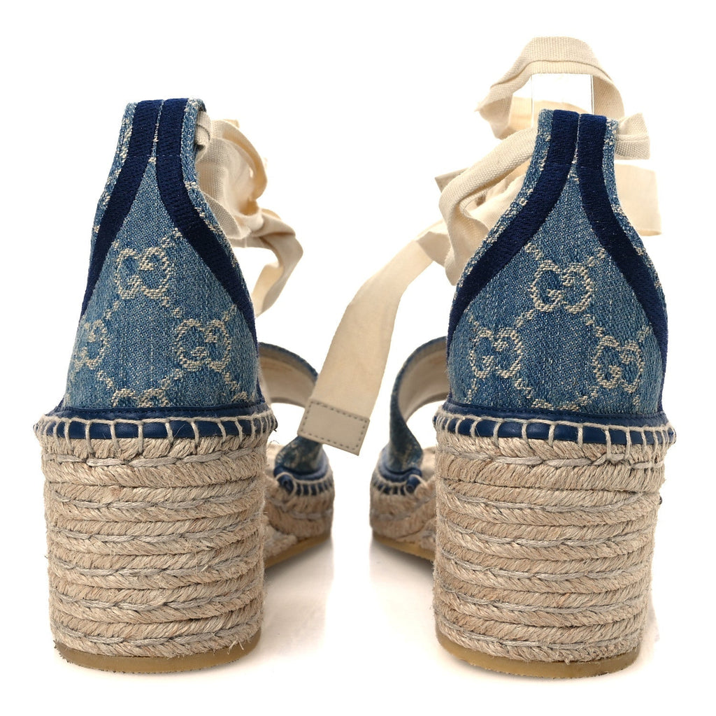 Gucci Denim Women's GG Monogram Pilar Espadrille Wedge Sandals 41 Light Blue