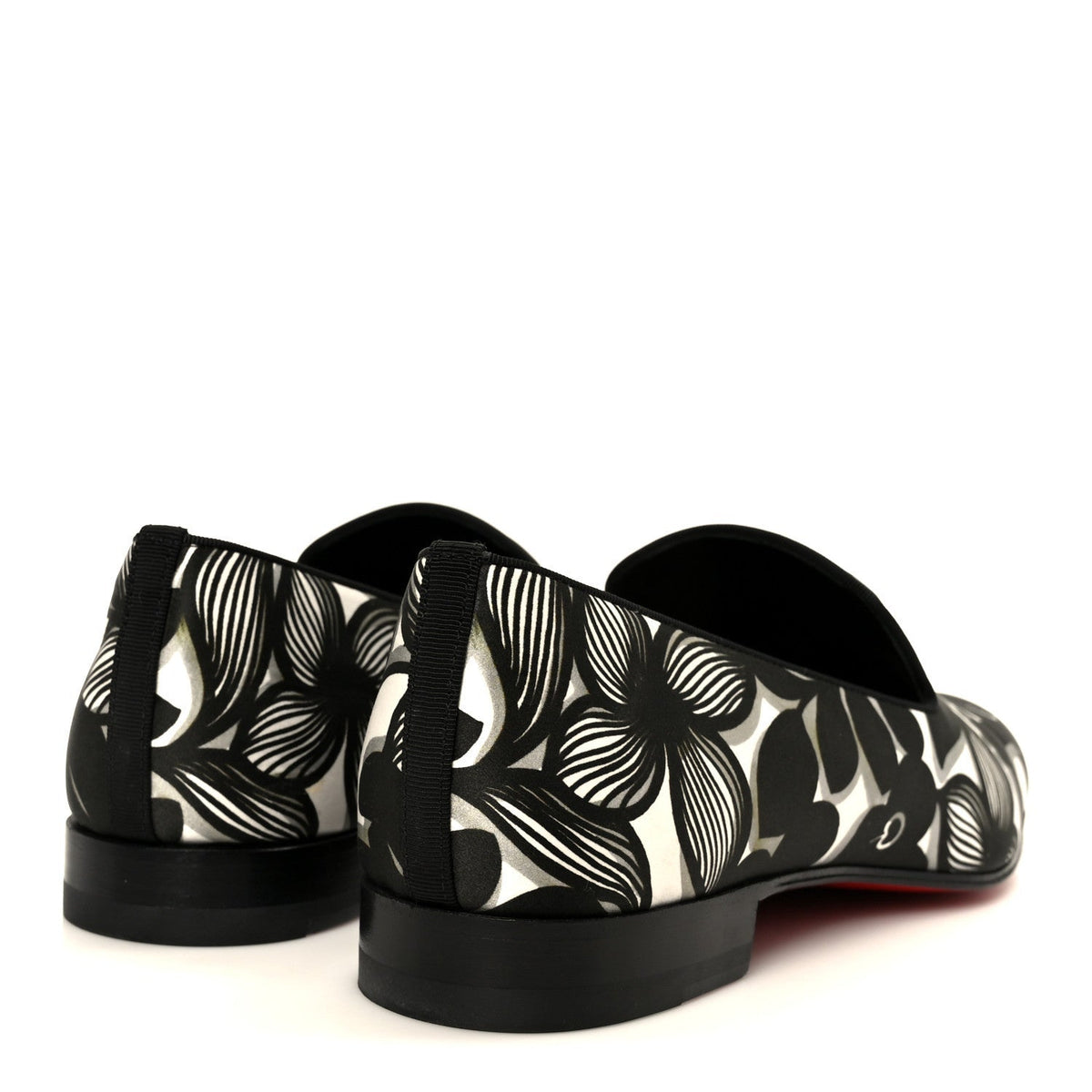 Christian Louboutin Satin Men's Petunia Dandelion Flat Loafers 42 Black White