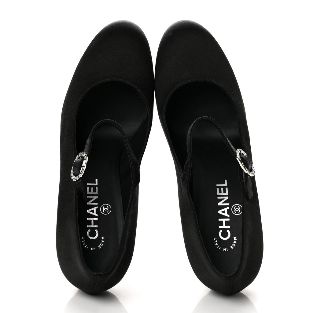 Chanel Satin Crystal Mary Jane Women's Pumps Black