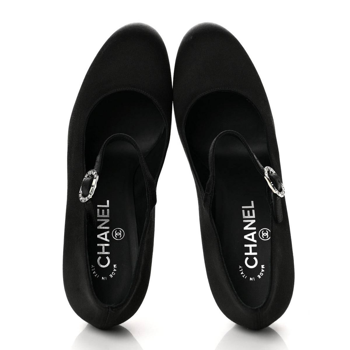 Chanel Satin Crystal Women's Mary Jane Pumps 39 Black