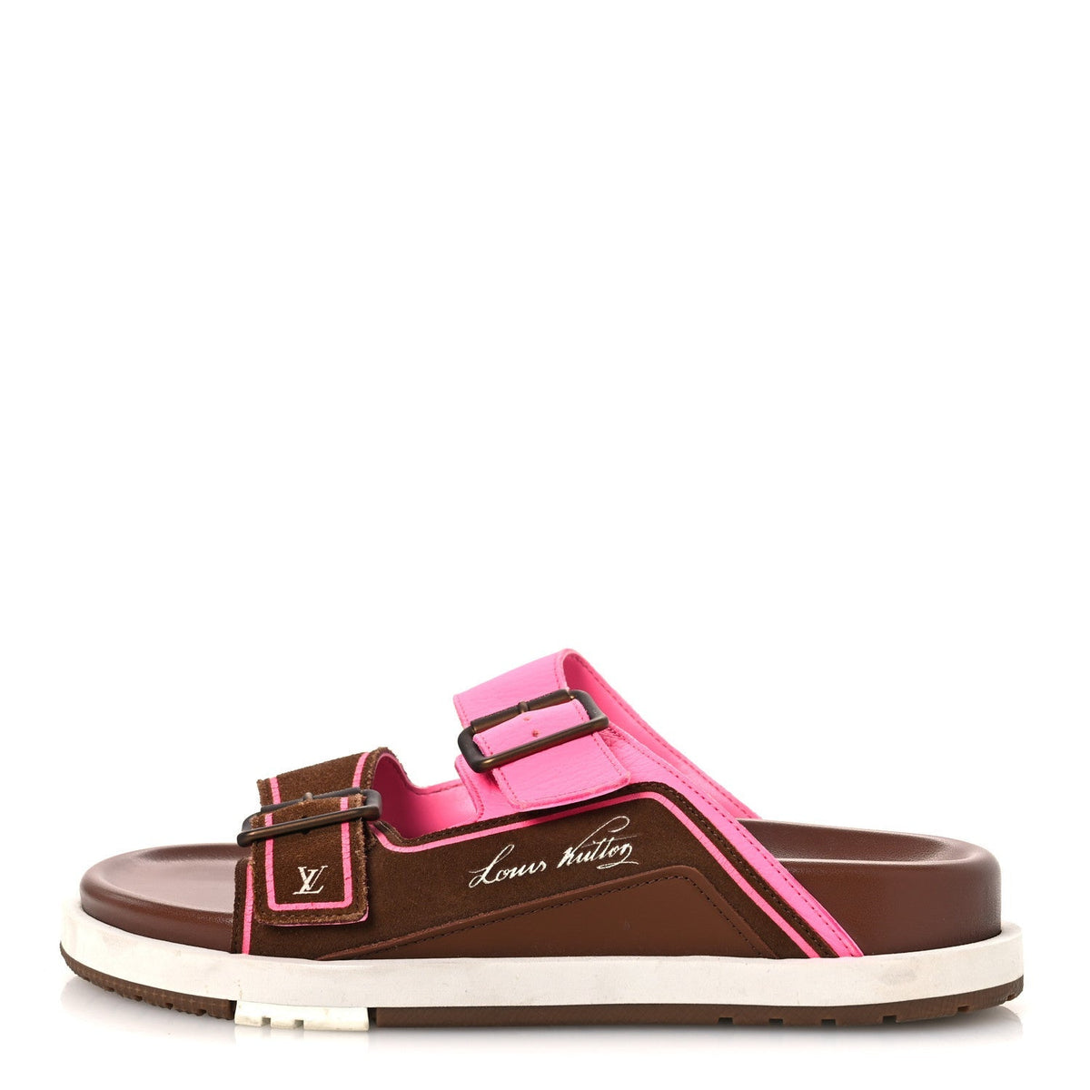 Louis Vuitton Mixed Materials Men's LV Script Trainer Mules 6 Brown Pink