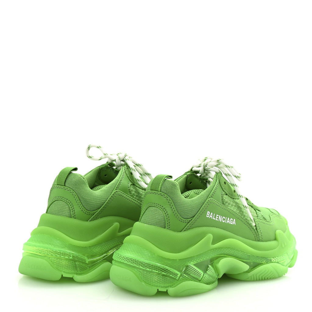 Balenciaga Fabric Mesh Women's Clear Sole Triple S Sneakers 36 Fluo Green