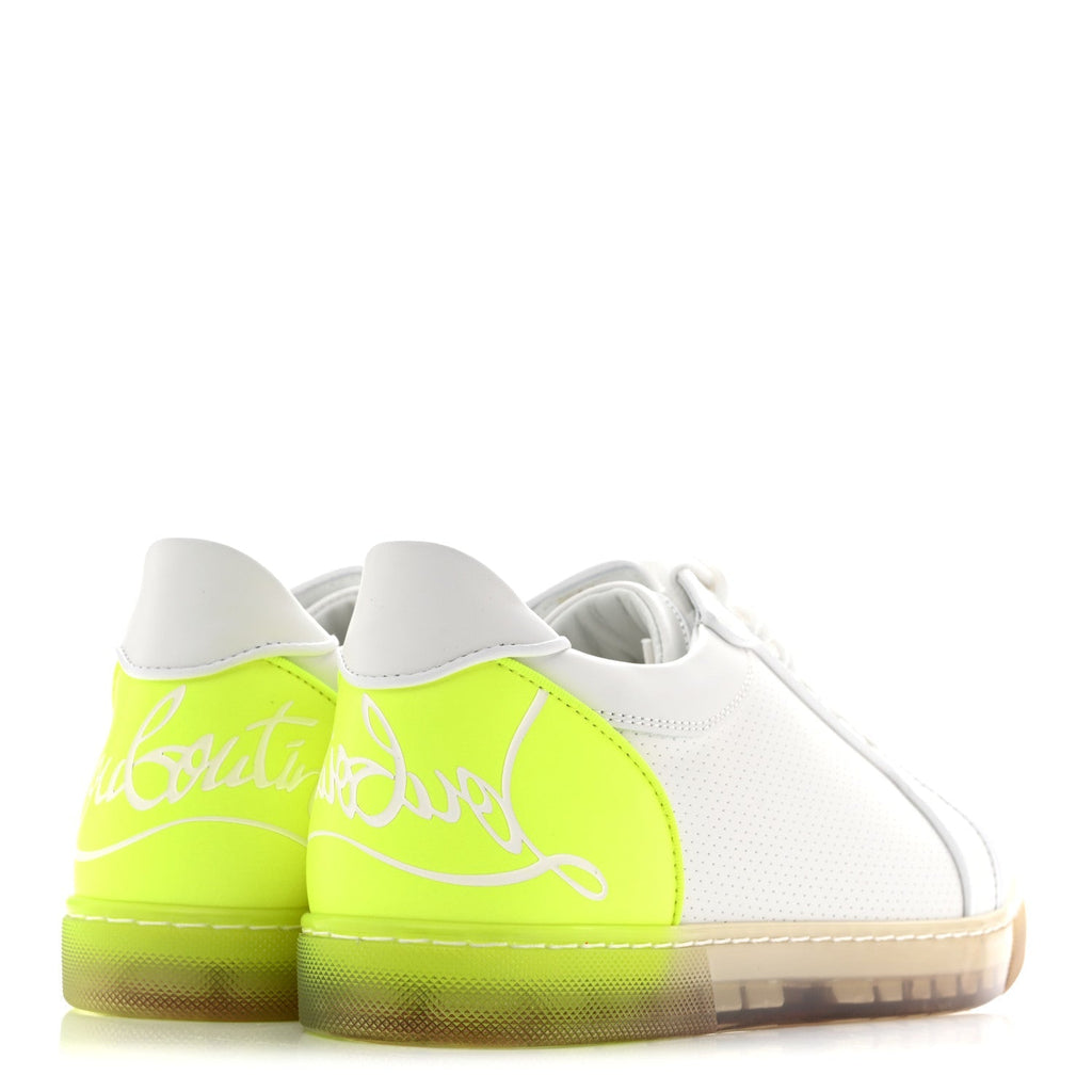 Christian Louboutin Calfskin Women's Fun Vieira Orlato Flat Sneakers 39.5 White Fluo Yellow