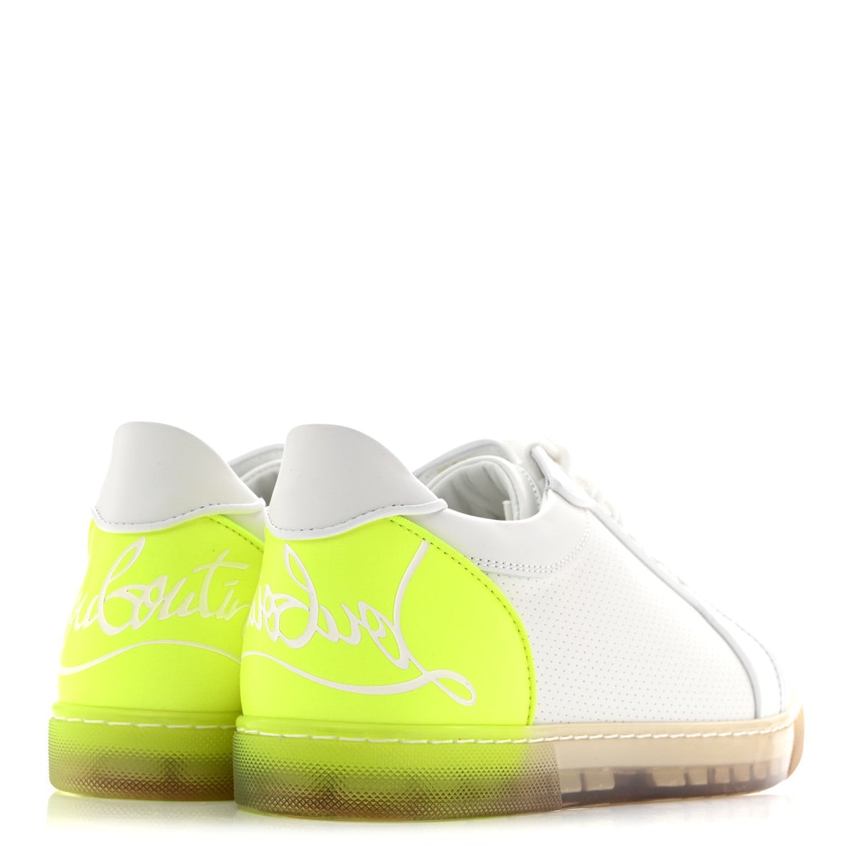 Christian Louboutin Calfskin Women's Fun Vieira Orlato Flat Sneakers 39.5 White Fluo Yellow