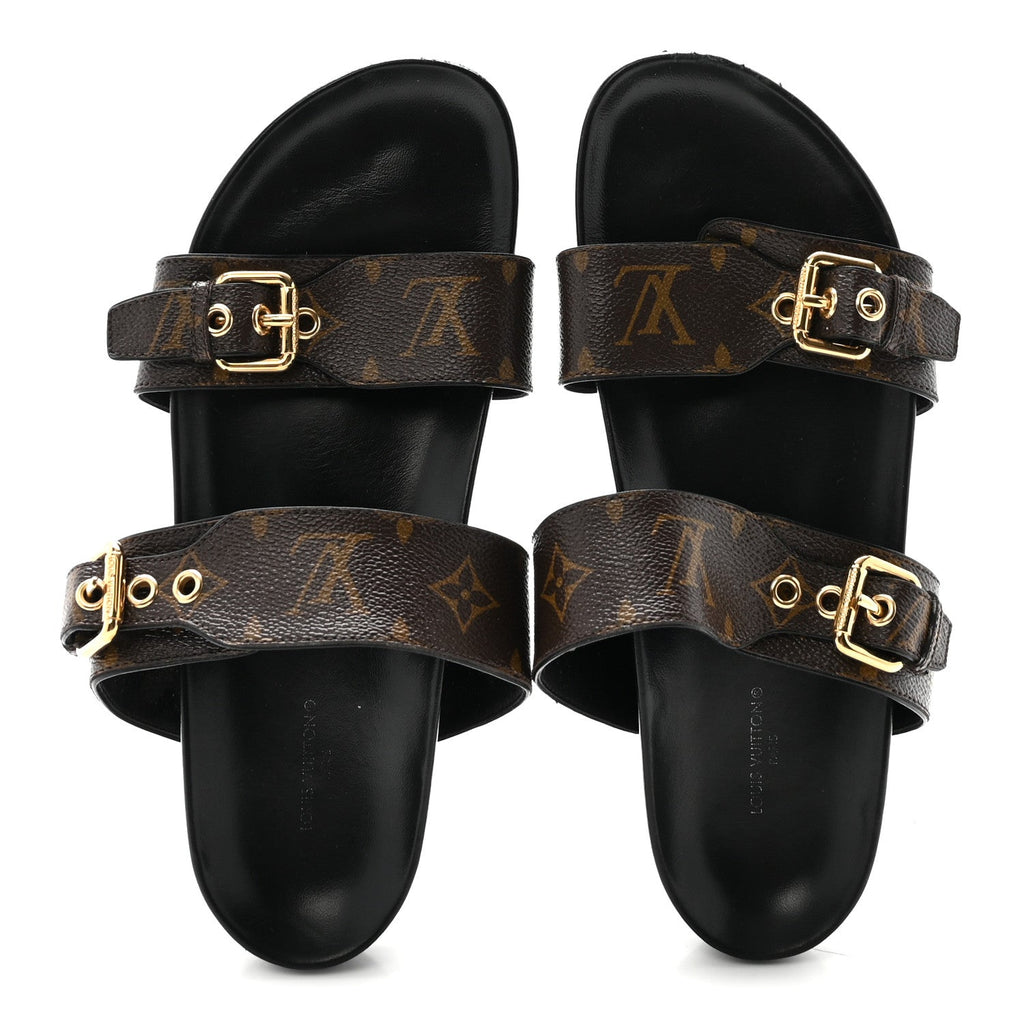Louis Vuitton Canvas Women's Bom Dia Mule Sandals 40 Black