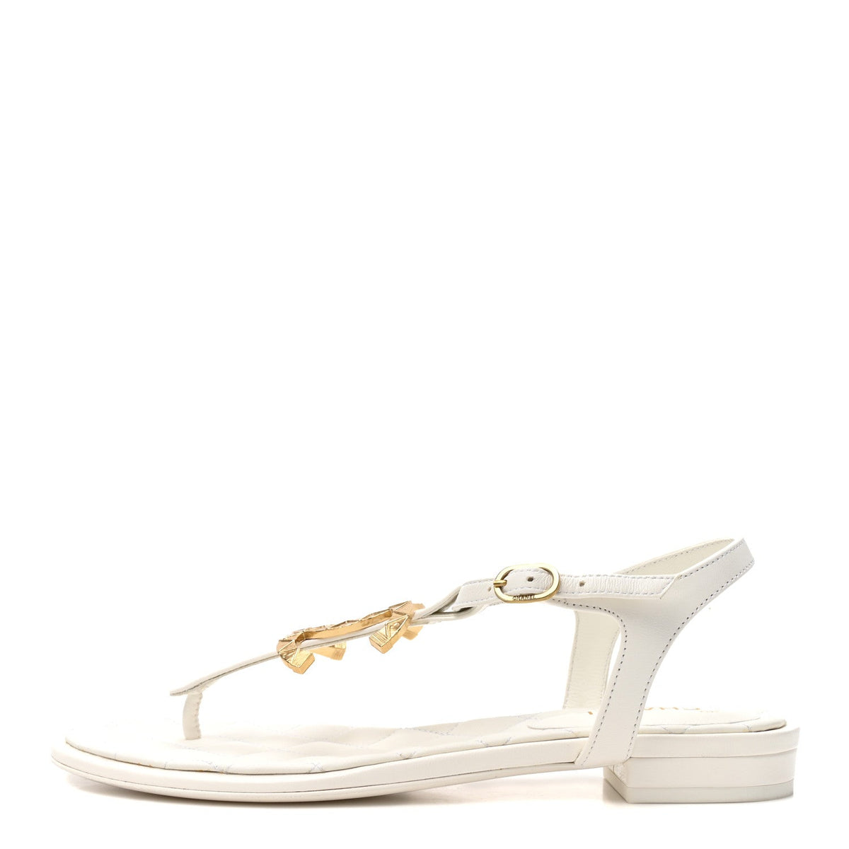 Chanel Lambskin Women's CC Thong Sandals 37.5 White