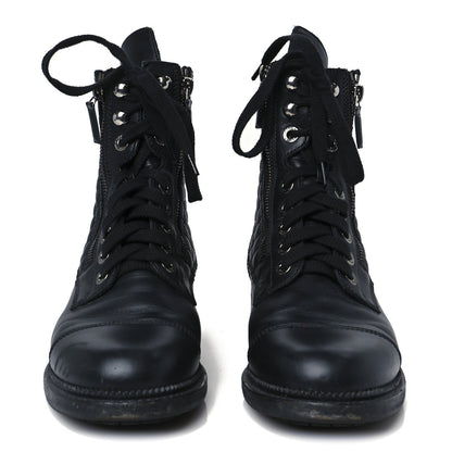 Chanel Calfskin Women's Quilted Lace Up Combat Boots 39 Black