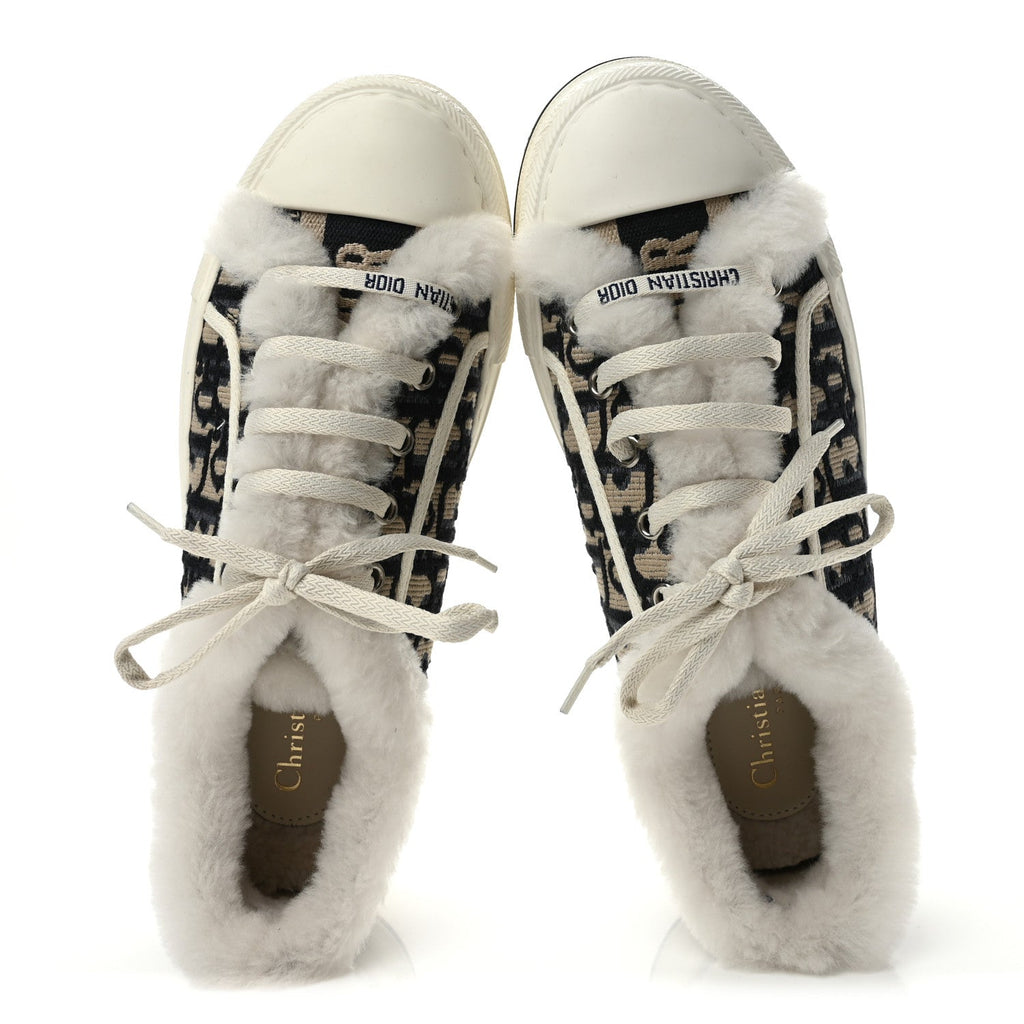 Christian Dior Canvas Shearling Women's Walk'N'Dior Platform Sneakers 39 Deep Blue