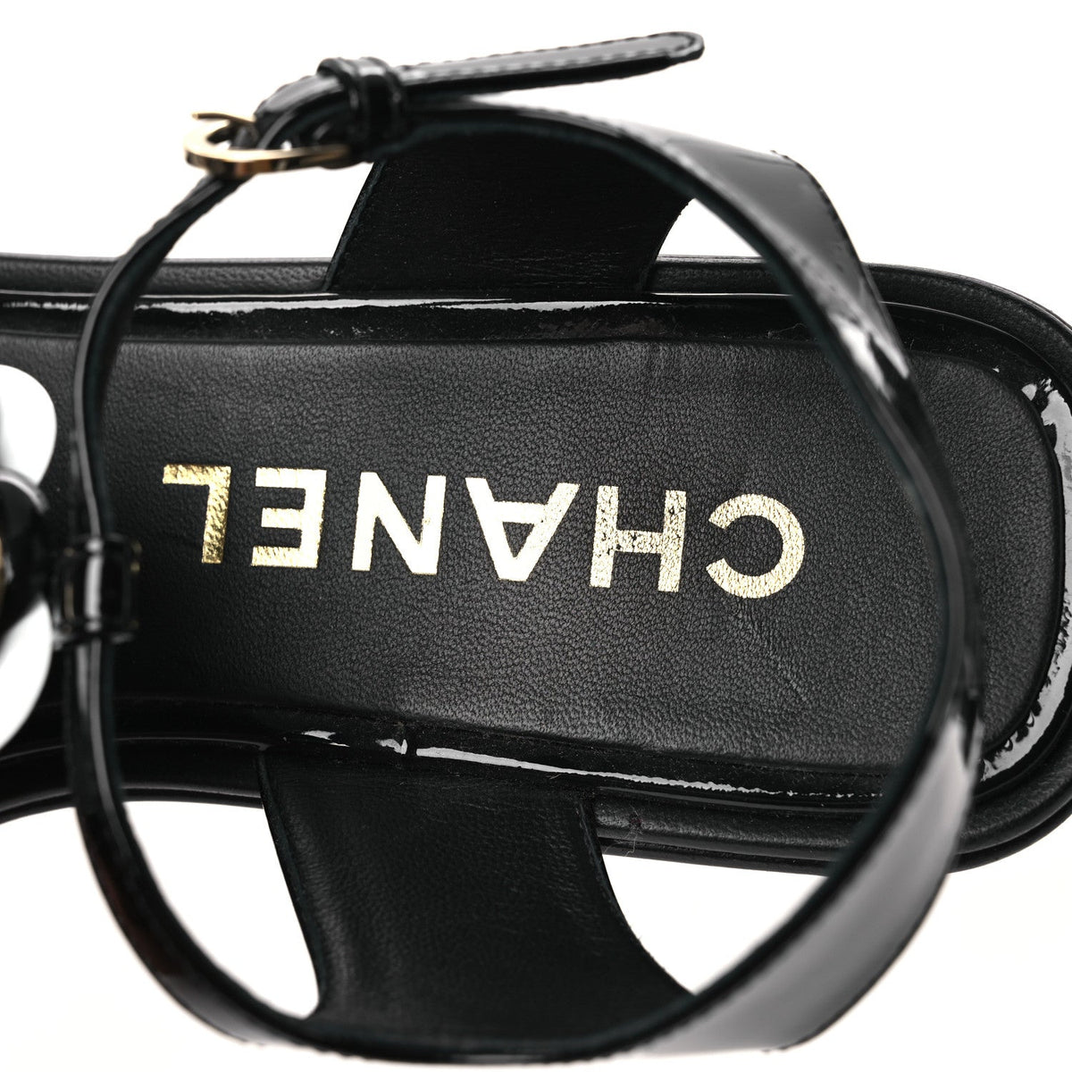 Chanel Patent Calfskin Women's Camellia Thong Sandals 37 Black White