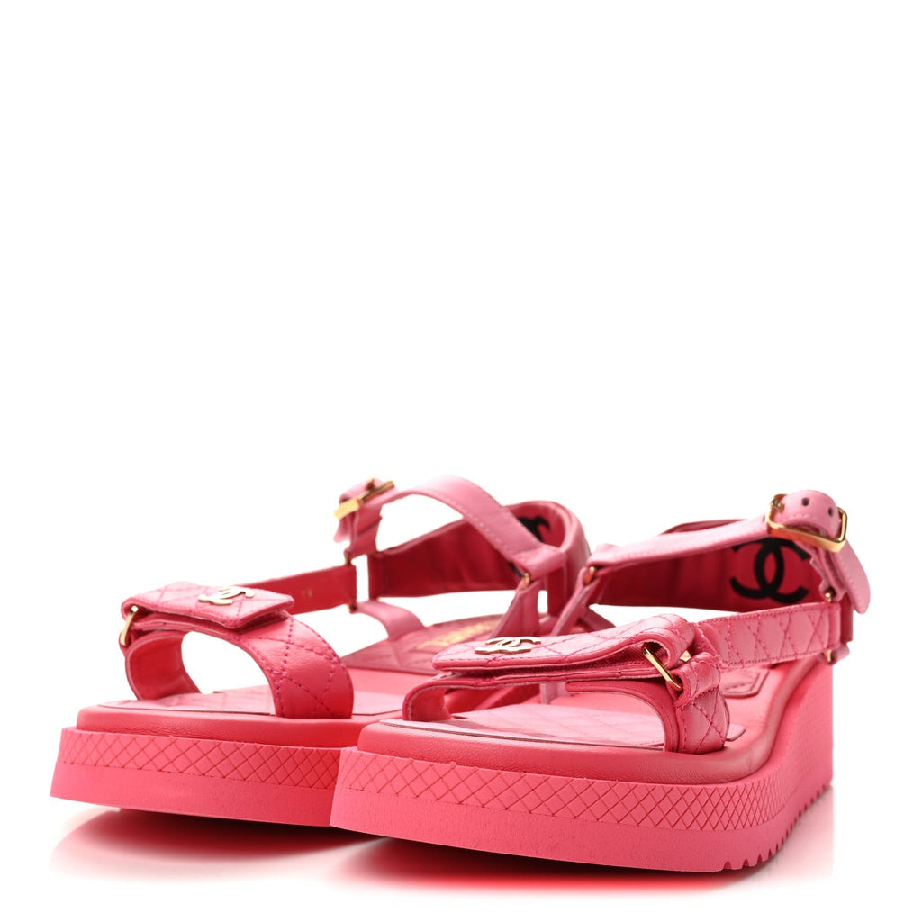 Chanel Lambskin CC Women's Platform Sandals Pink