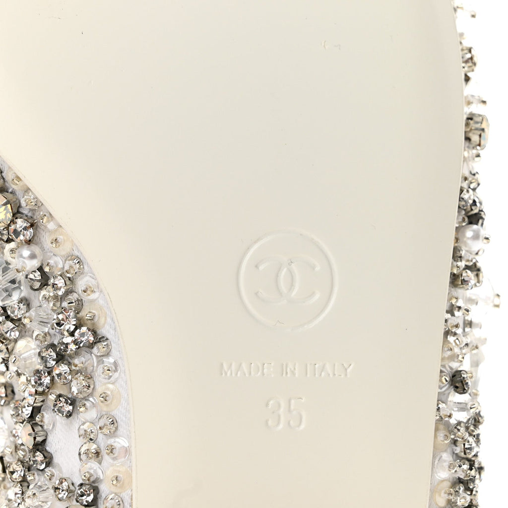 Chanel Satin Crystal Grosgrain Bow CC Slingback Women's Flats