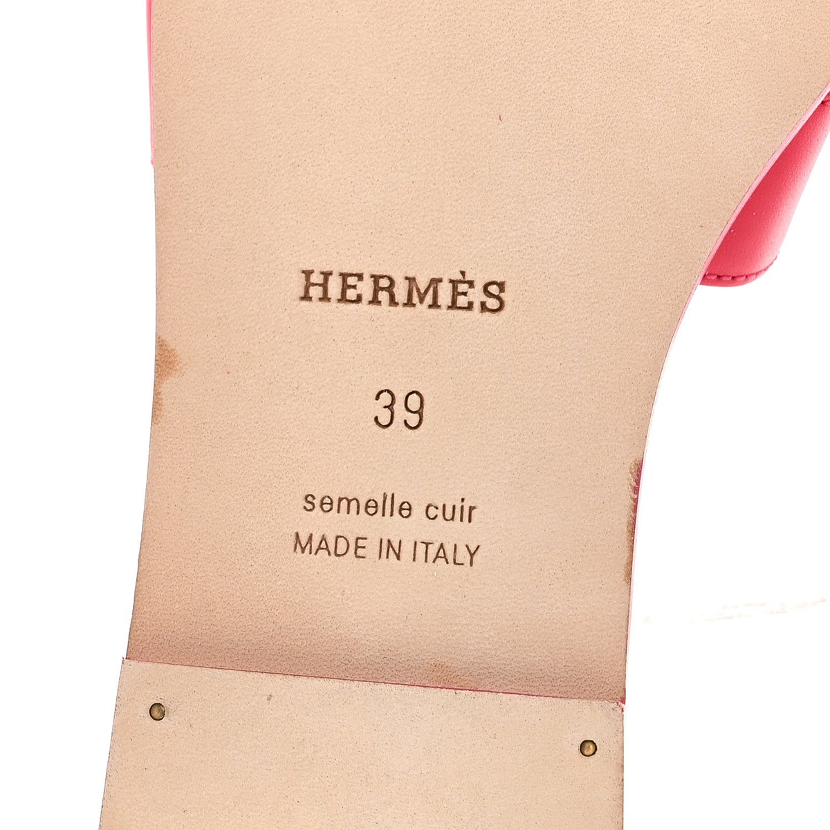 Hermes Epsom Calfskin Women's Oran Sandals 38.5 Rose Mexico